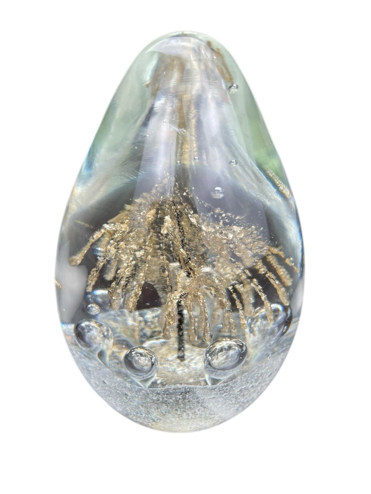 Glass Art Tree Of Life Hand Blown Paperweight Abstract Gold Egg Shape