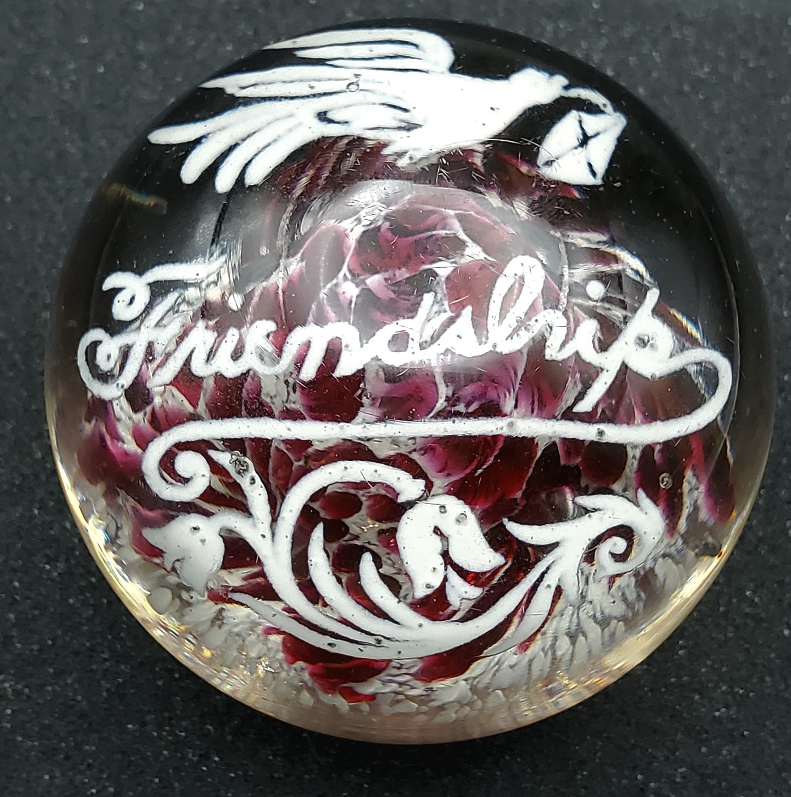 Vintage John Gentile Red Paperweight Friendship White Dove Peace 3″ 1 lb. 4oz.