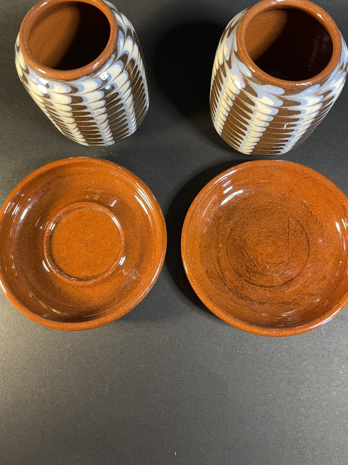 Bulgarian Ceramic Feathered Glazed Pottery Tea Light Candle Holders? 3.25”