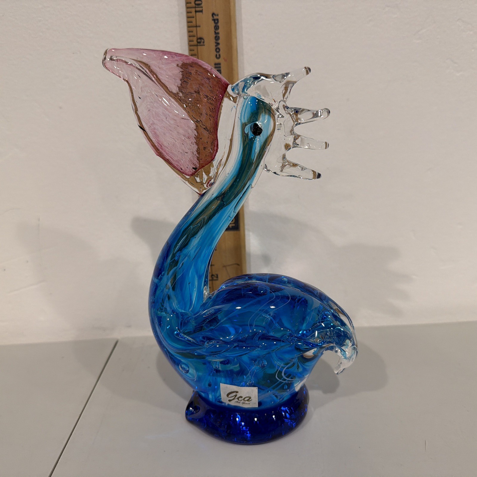 GCA MURANO STYLE ART GLASS BLUE+PURPLE PELICAN BIRD FIGURINE,PAPERWEIGHT