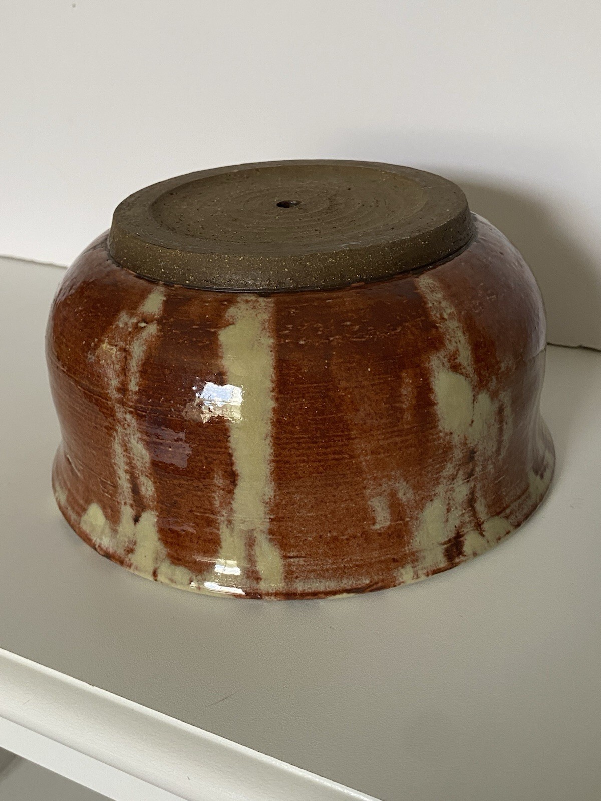 Shallow Hand Thrown Stoneware Planter Rust Signed Herbs Succulents Drainage Hole