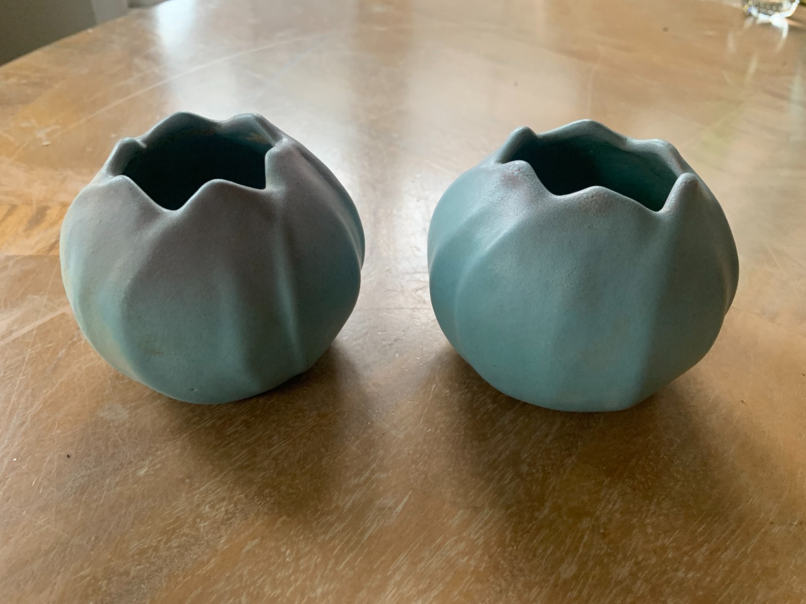 Rosemeade Vintage Small Art Pottery Vases North Dakota Blue to Violet 3″