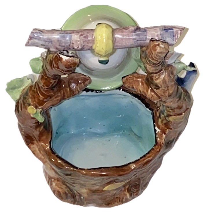 VTG Italian Majolica Easter Spring Wishing Well Planter Candy Dish Floral Bird