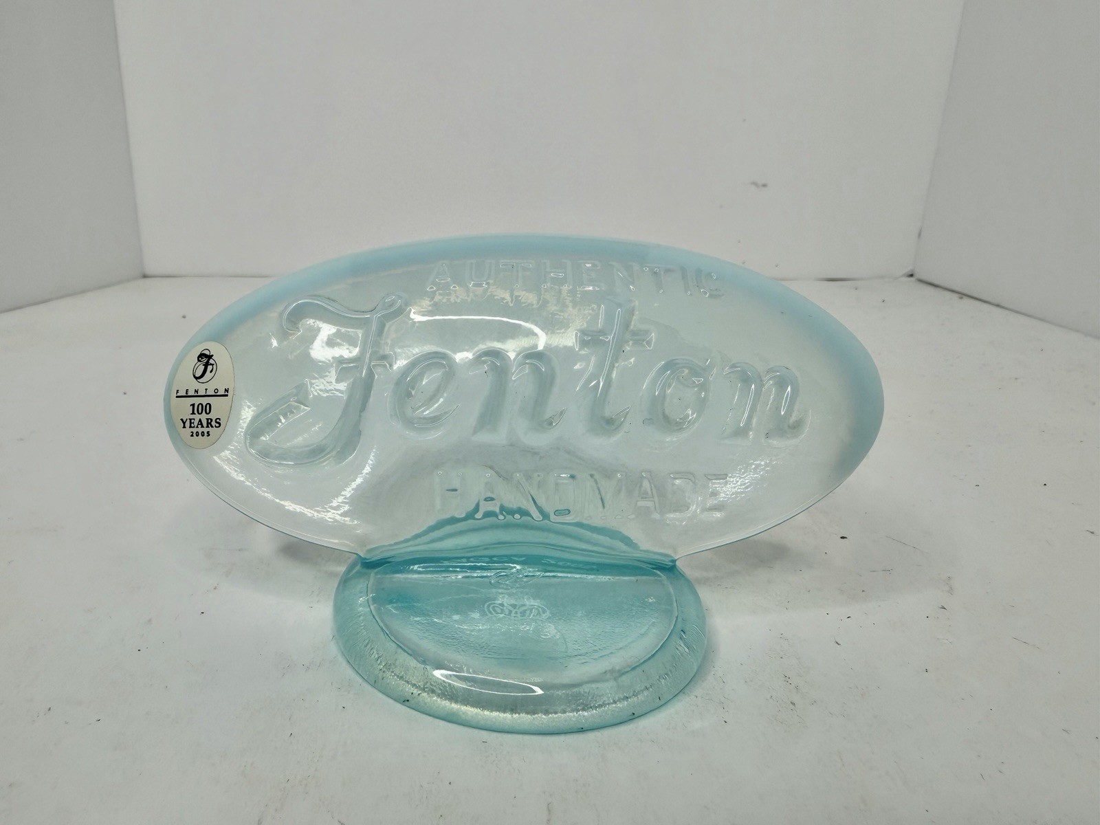 Vintage Fenton Glass FAGCA Blue Opalescent Dealer Logo Display Sign W/label