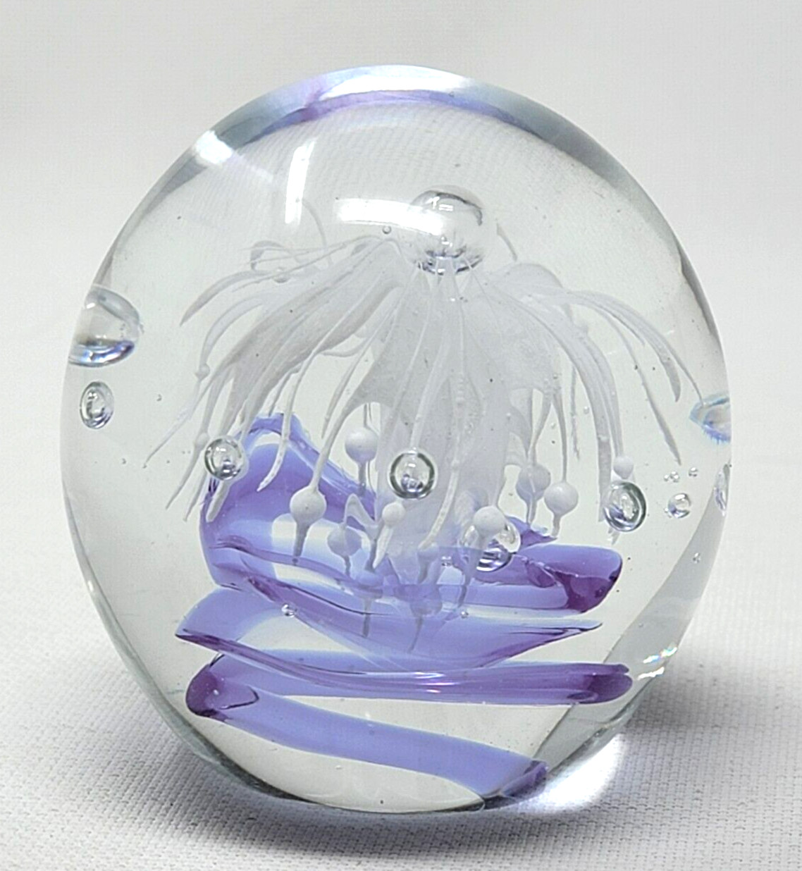 Art Glass Hand Blown Paperweight Purple Burst Bubbles 3″ tall 2 3/4″ wide 1.2 LB