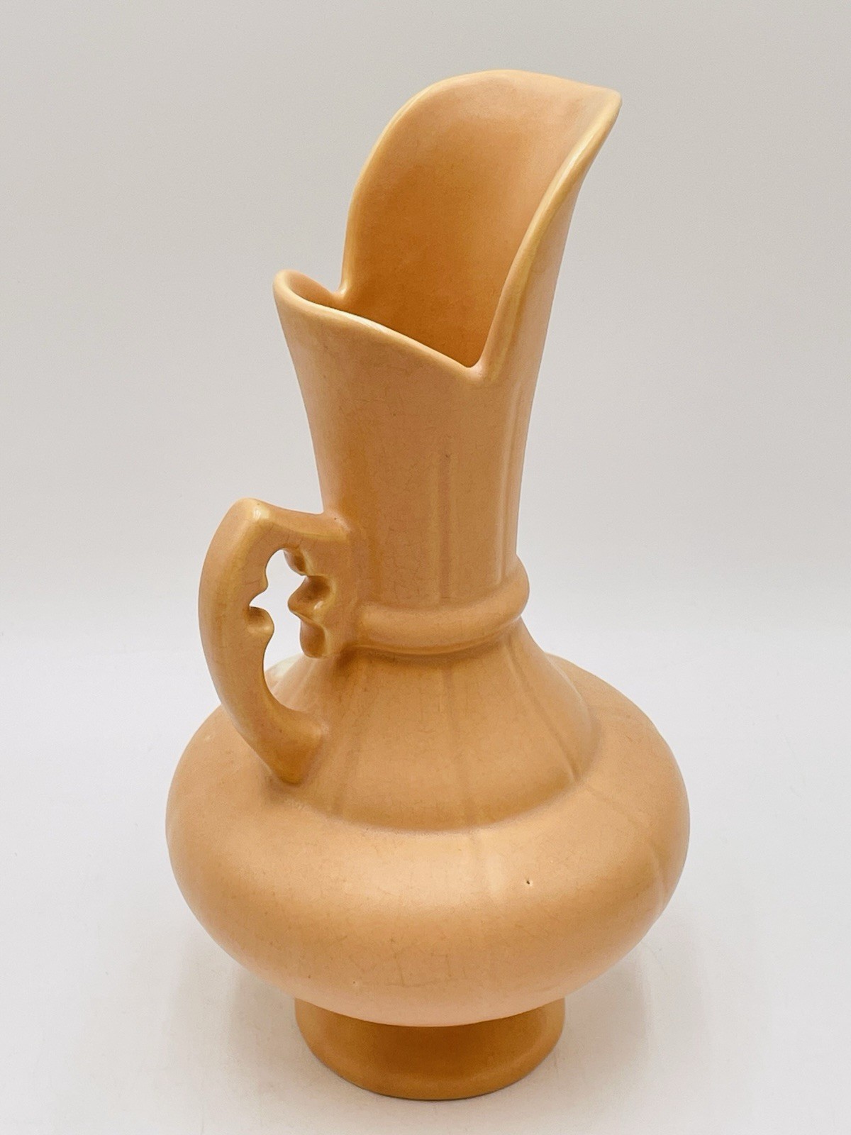 WELLER POTTERY ART DECO PEACH CORAL WHITE CAMEO ROSE FLORAL VASE PITCHER EWER