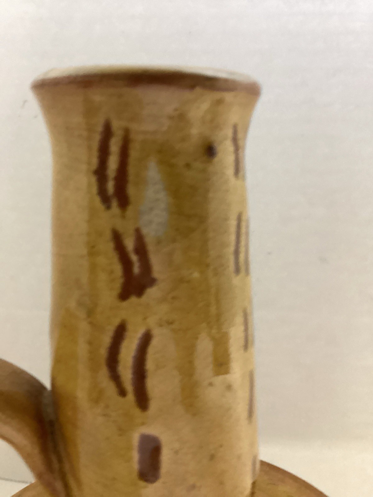 Williamsburg Handmade Pottery 8” Bud Vase Gold Rust Flowers Handle