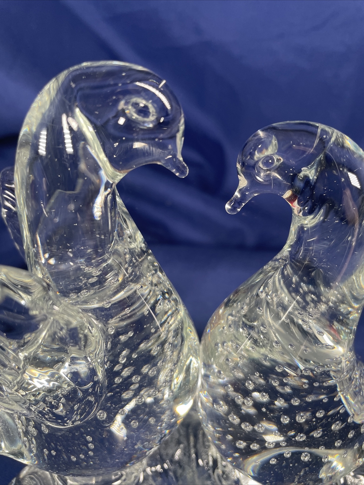 Vintage Murano Art Clear Glass Love Birds On Branch Controlled Bubbles Doves