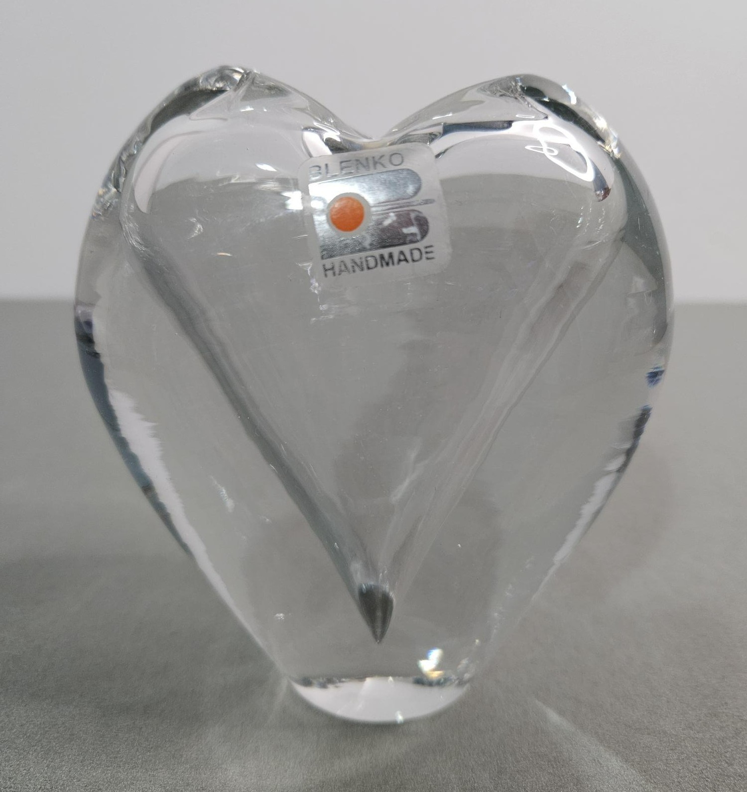 Vtg. Blenko Clear Art Glass Heart Shaped Bud Vase Paperweight 4.5″ T