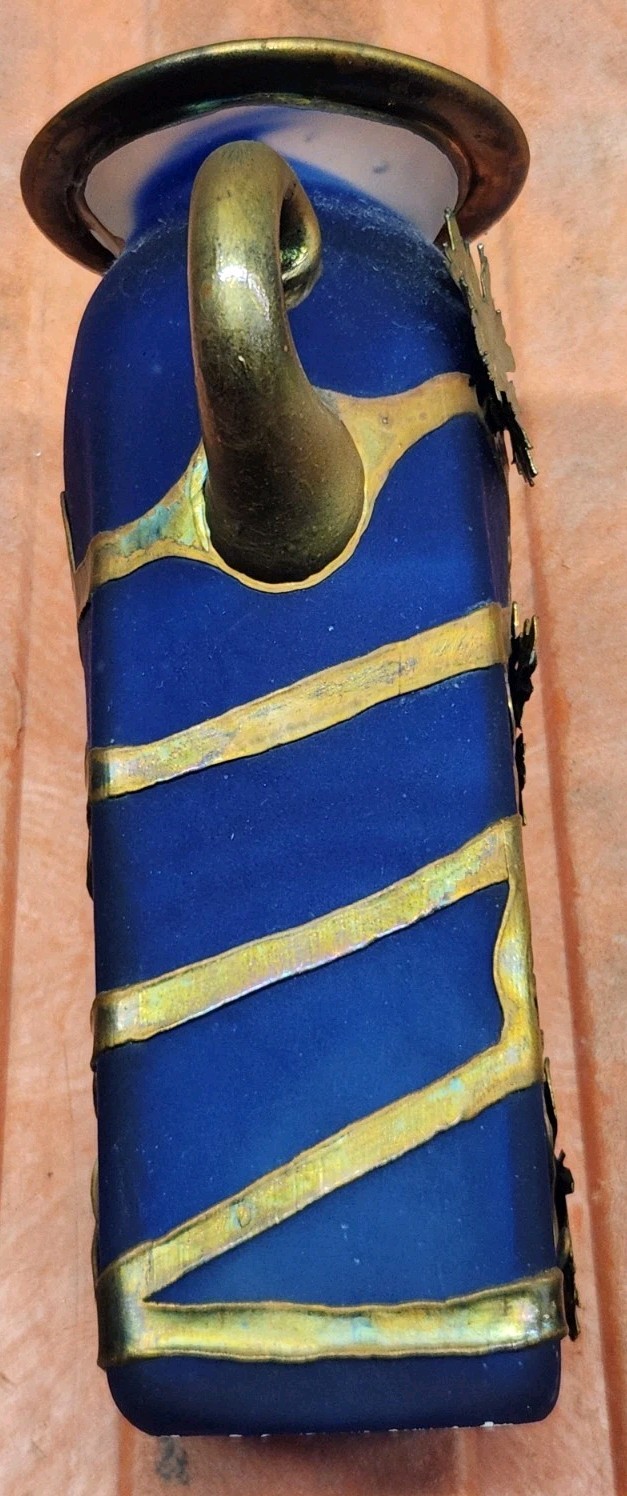 Anca Podaru Ama Romanian Copper Overlay Handled Art Glass Nouveau Vase Z*