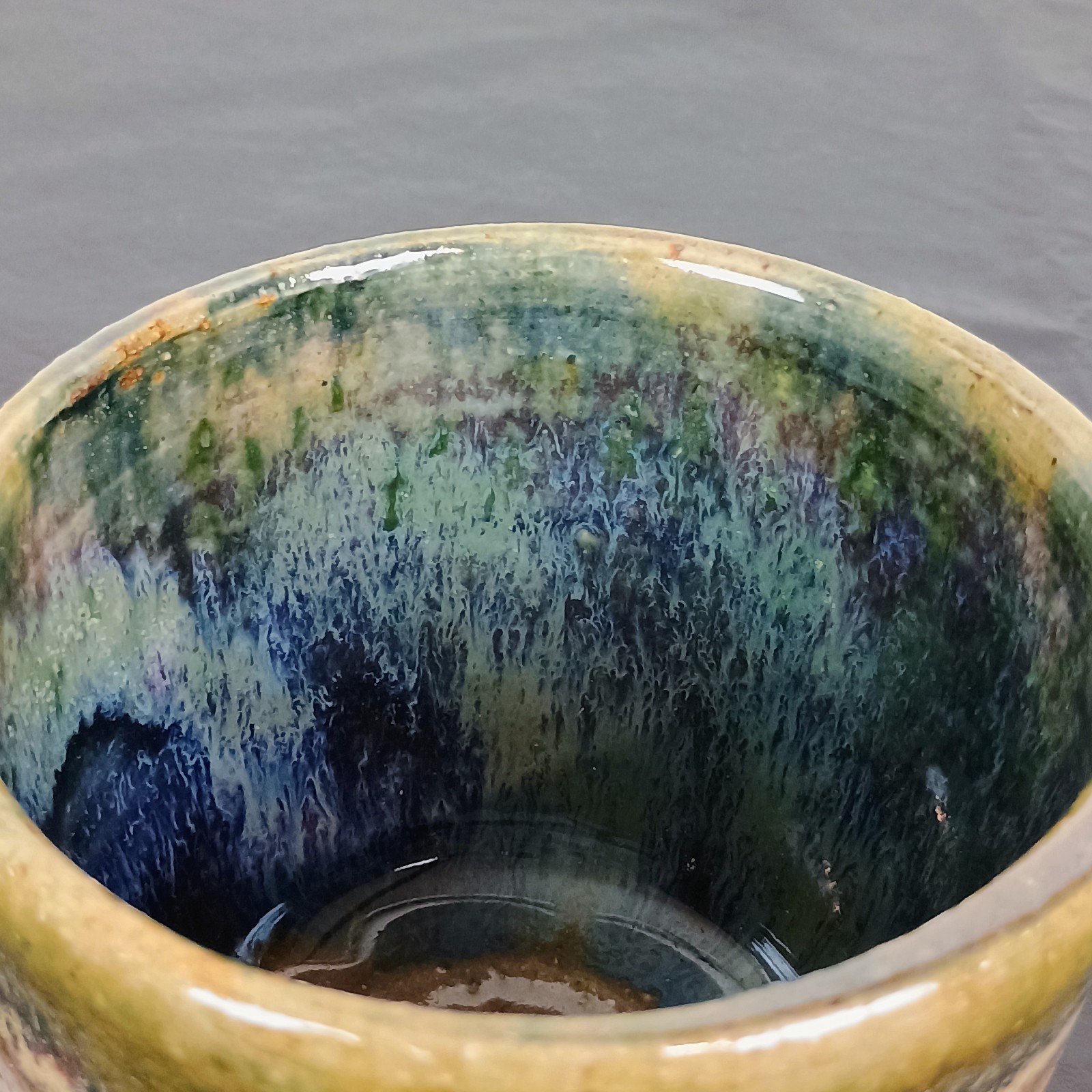 Vtg 80s Studio Pottery Cup Bowl Signed DUNLAP Hand Thrown Drip Glaze Stoneware