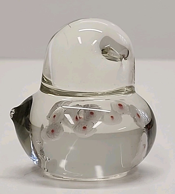 Baby Chicken Bird Paperweight Clear 3″ LEFTON Art Glass White & Pink Millifiori