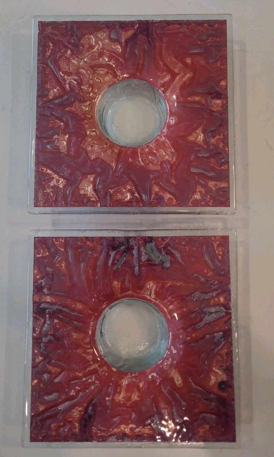 2 Charlton Glassworks Copper Fused Art Glass Ikebana Signed Flower Vase (B1-C5)