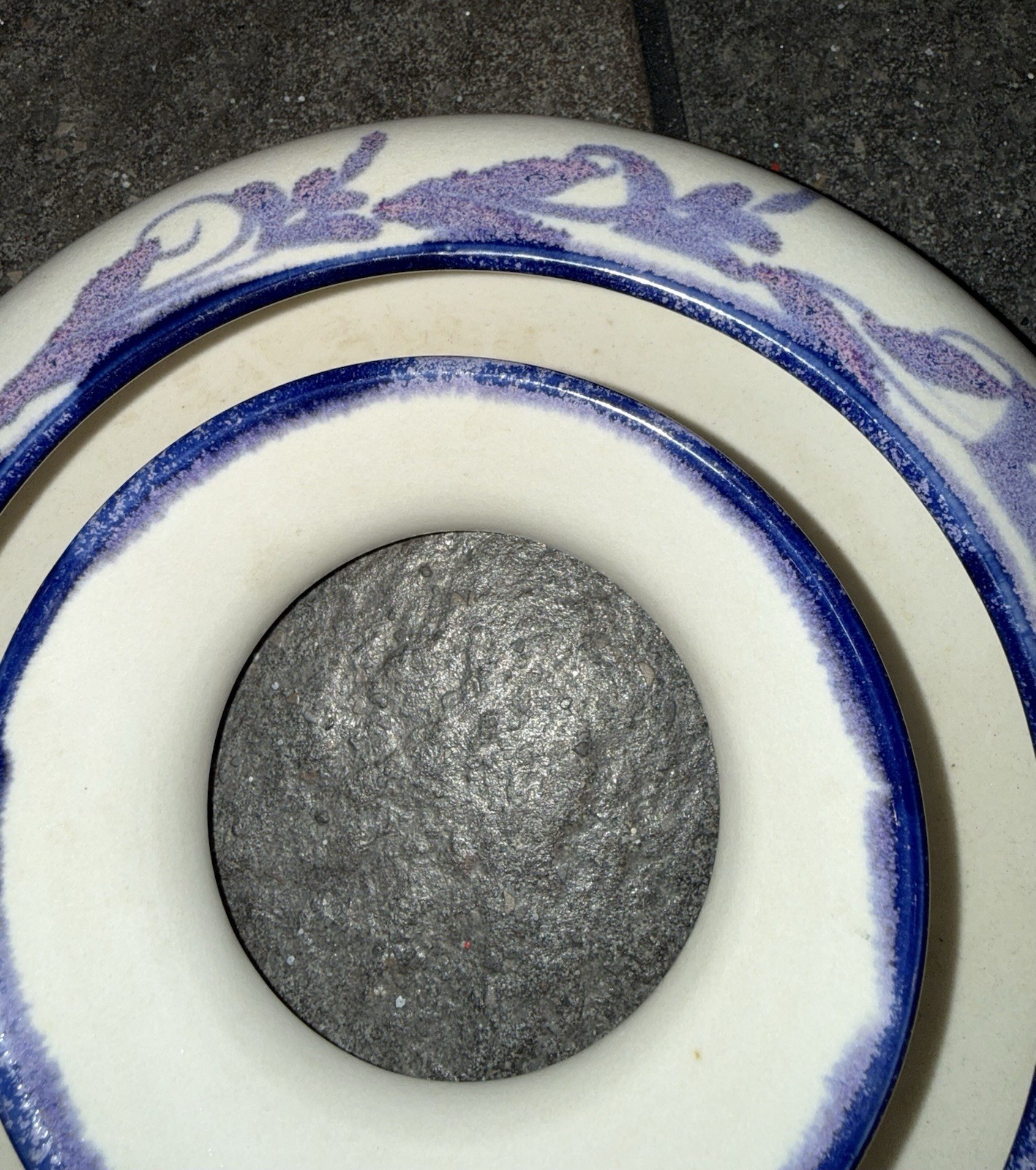 Vintage Studio Art Pottery Stoneware Pansy Ring or Ikebana Vase or Flower Frog