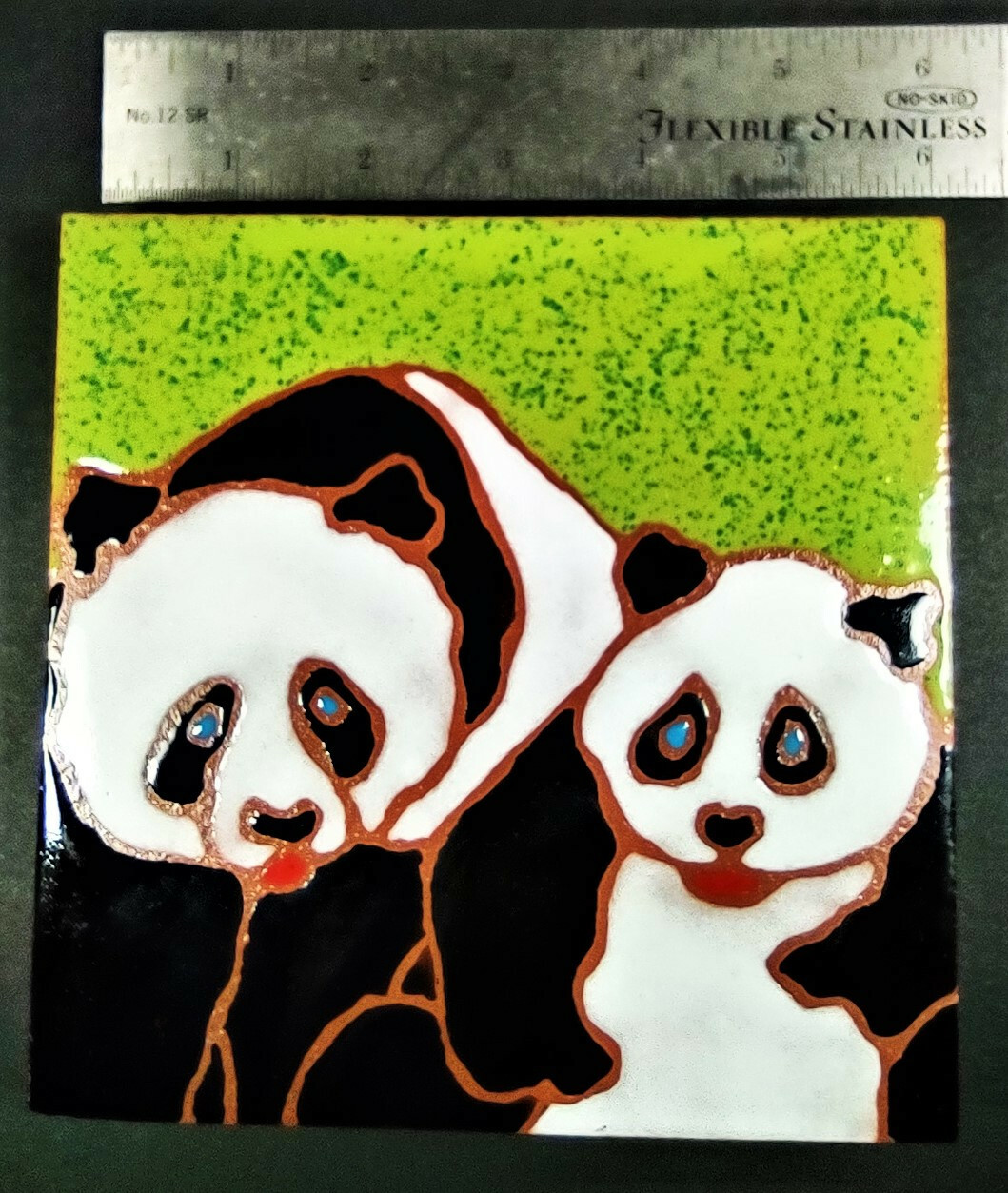 Art Tile, Pandas, Made in Italy-Created & Signed by Kathy Waller 6″x6″ EUC!