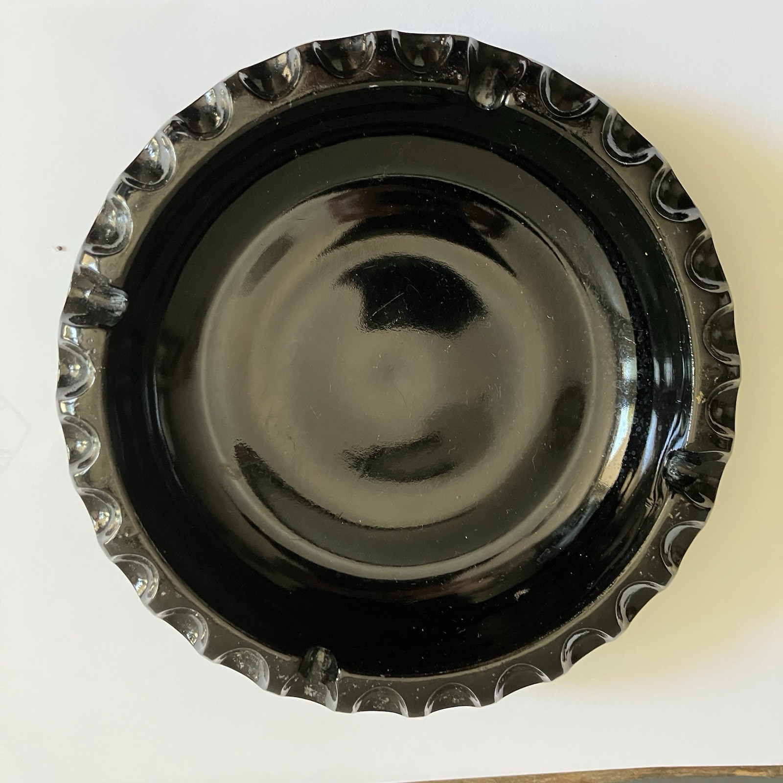 Vintage Fenton Art Glass Black Ebony Ashtray 6 1/2 Inches