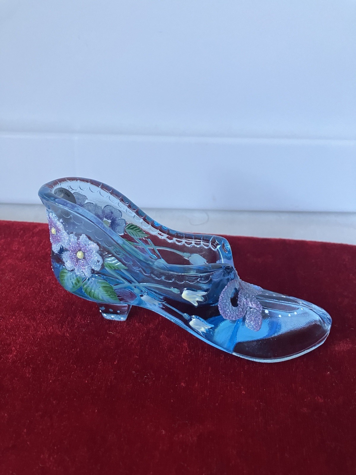 Fenton Glass Light Blue 95th Anniversary Hand Painted Signed Shoe Slipper