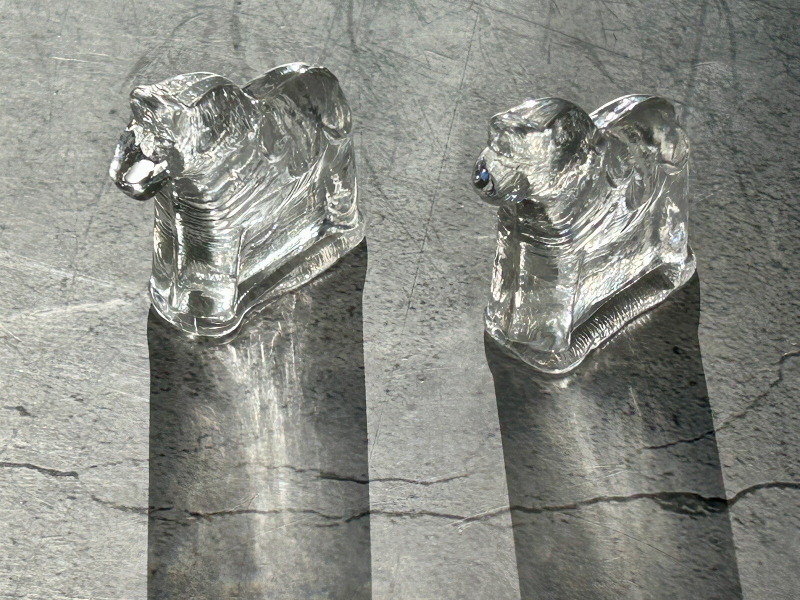 Lindshammar Sweden Crystal Dala Horse Paperweights Pair 2″ Scandinavian VTG