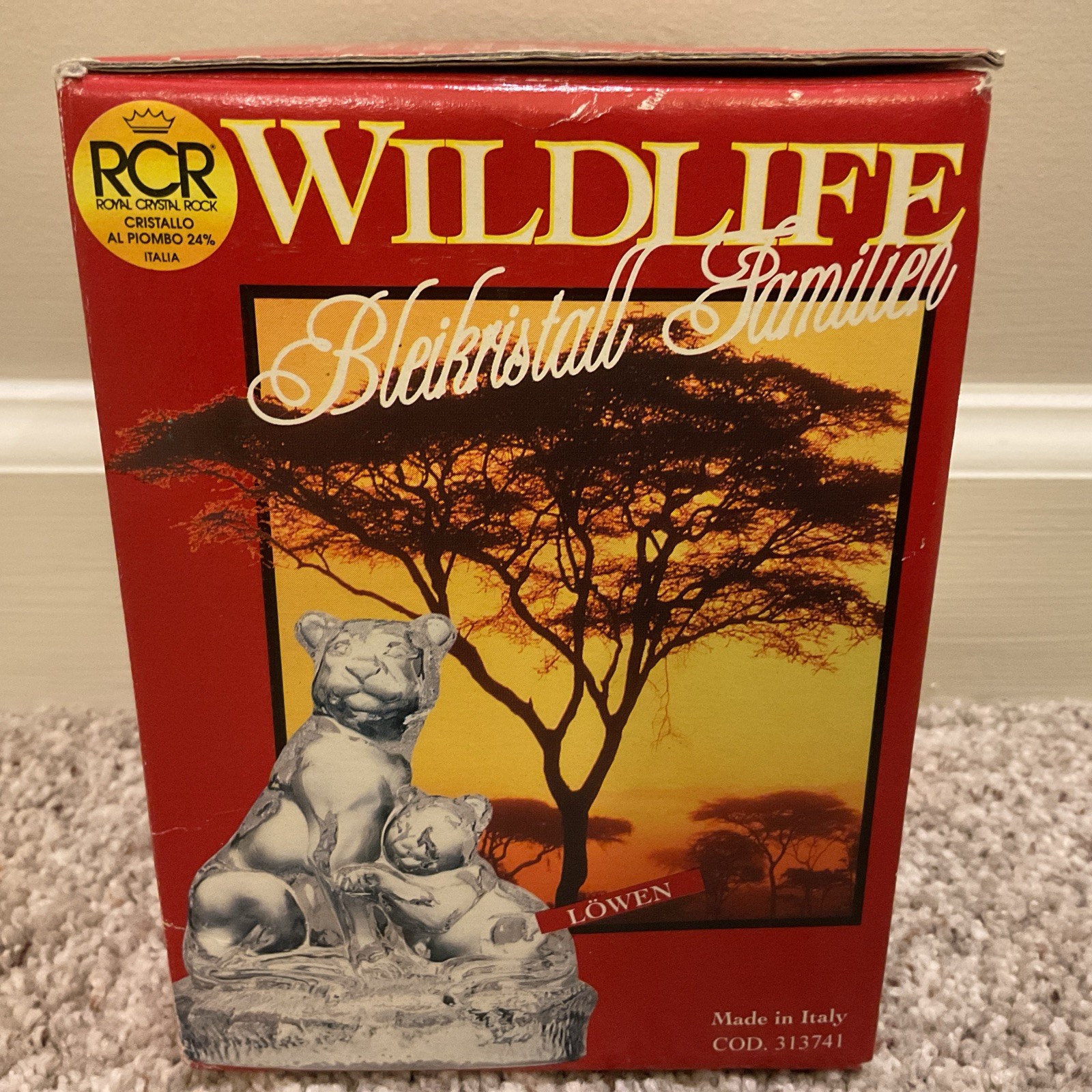 BRAND NEW RCR Royal Crystal Rock Wildlife Lions 24% Lead Crystal Italy NIB