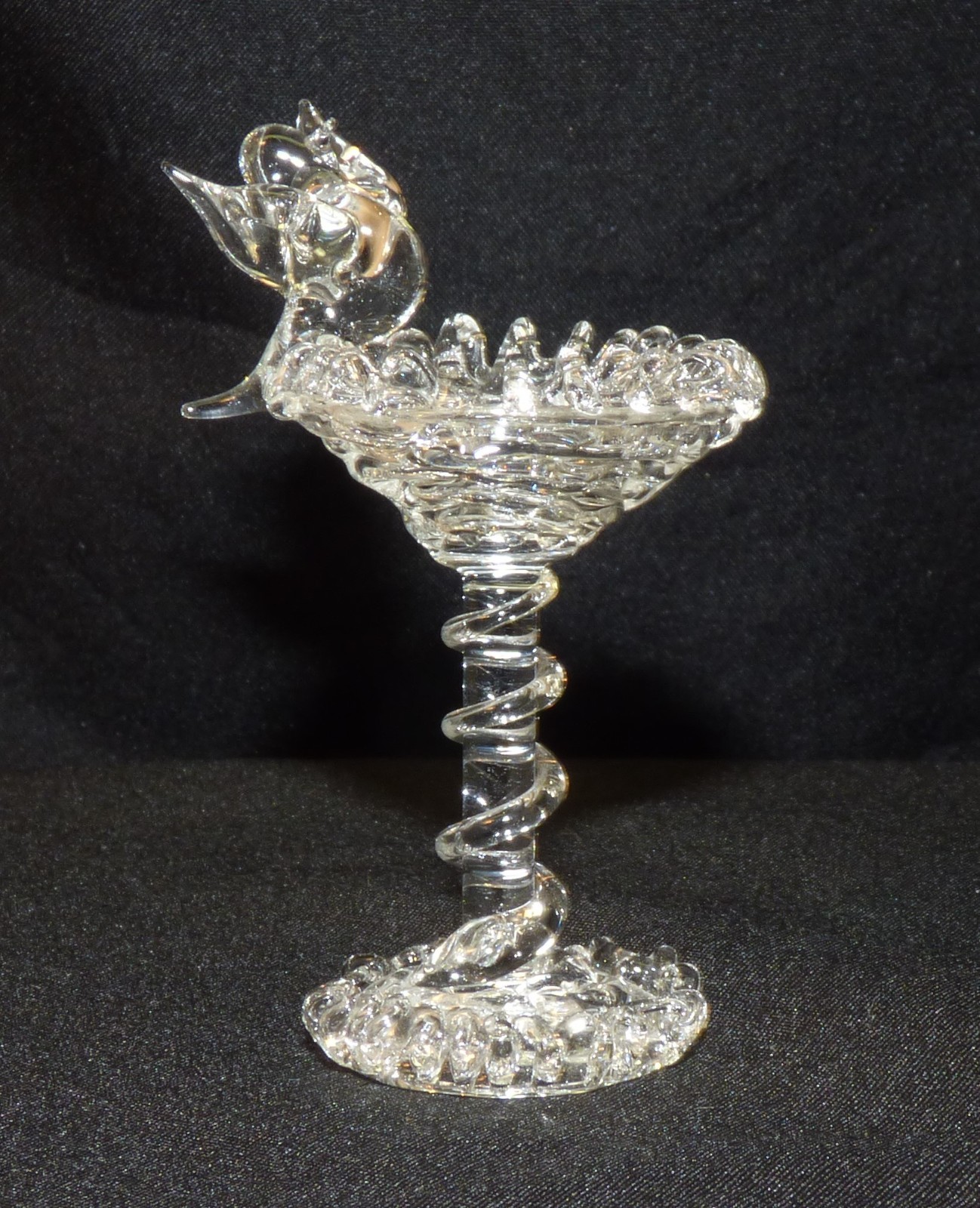 Whimsical Spun Glass Bird on Birdbath Figurine 2 1/2″ Dollhouse Miniature