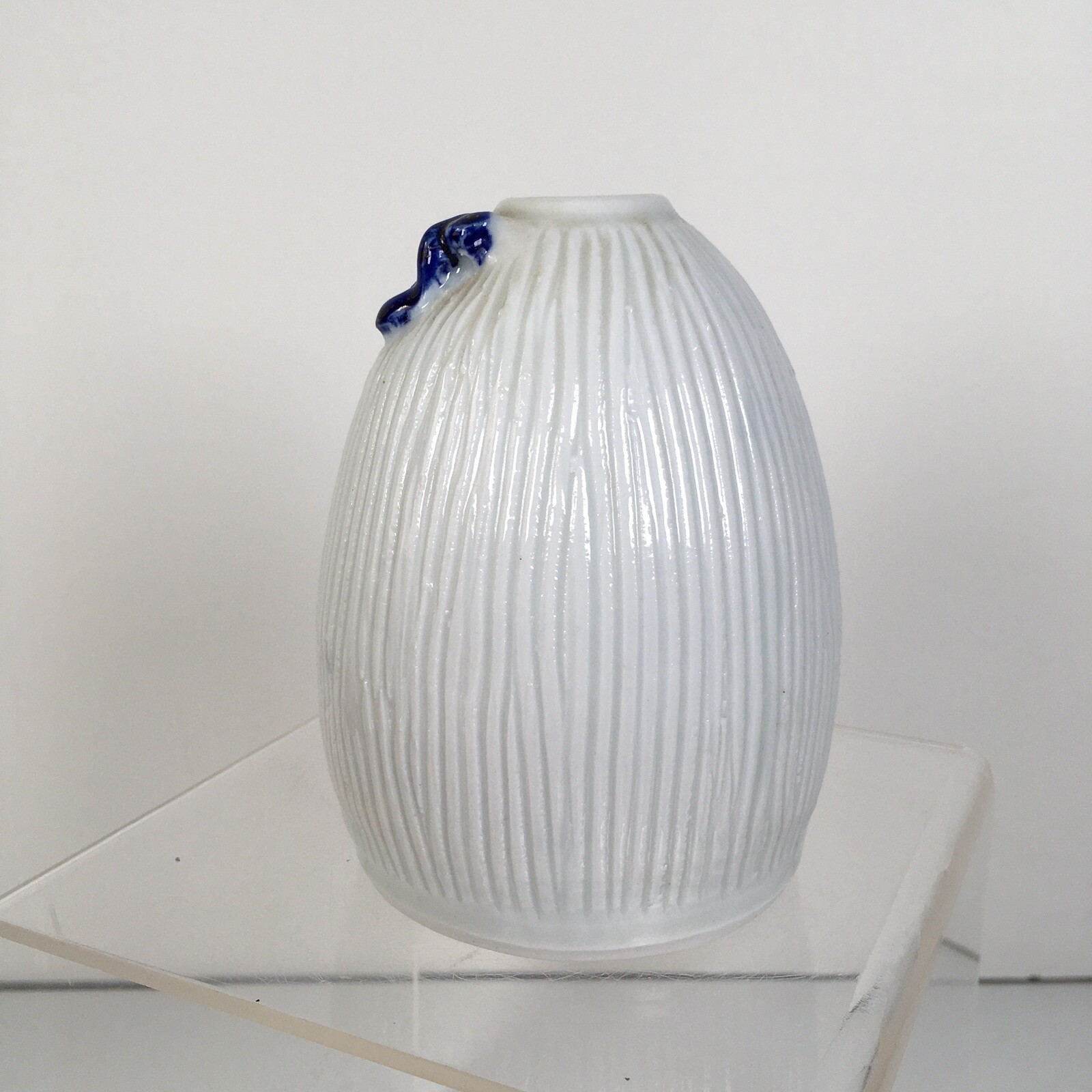 Vintage Art Pottery Vase 4” Tall Pale Gray Blue Signed 1993 Textured