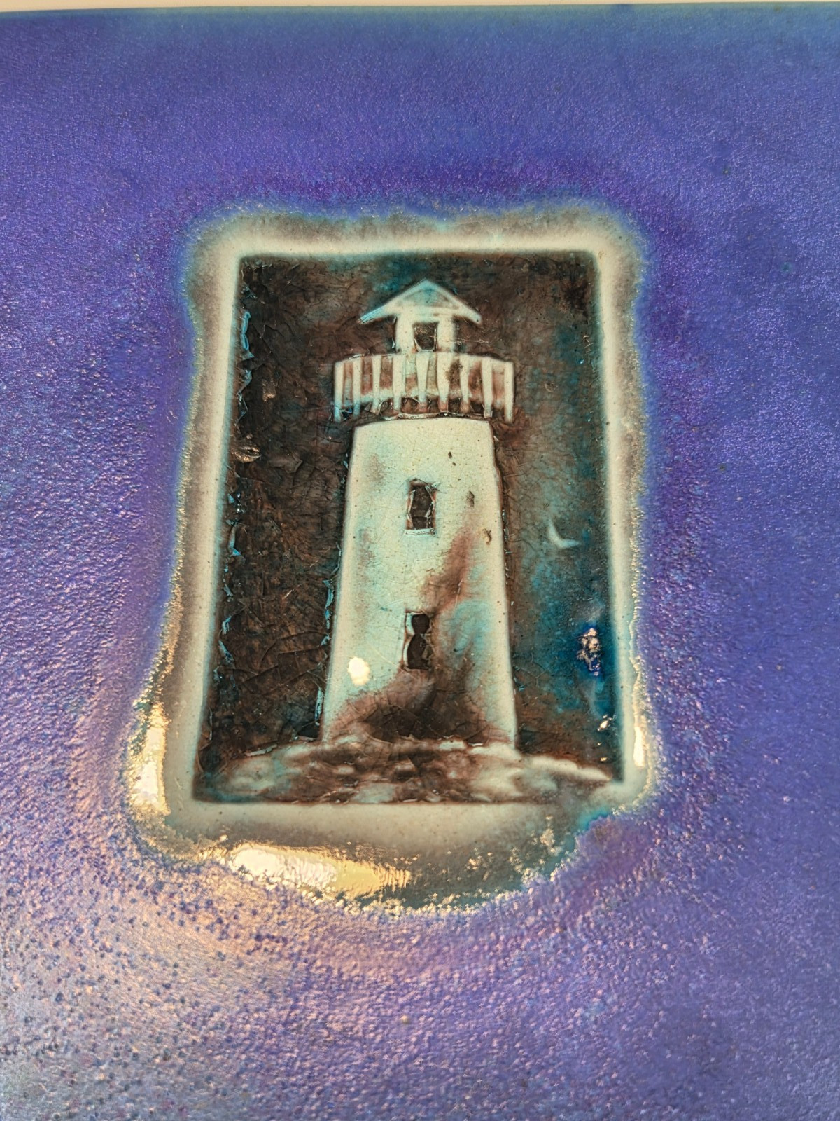 Michael Cohen Pottery Art Tile / Trivet, Lighthouse, 2004