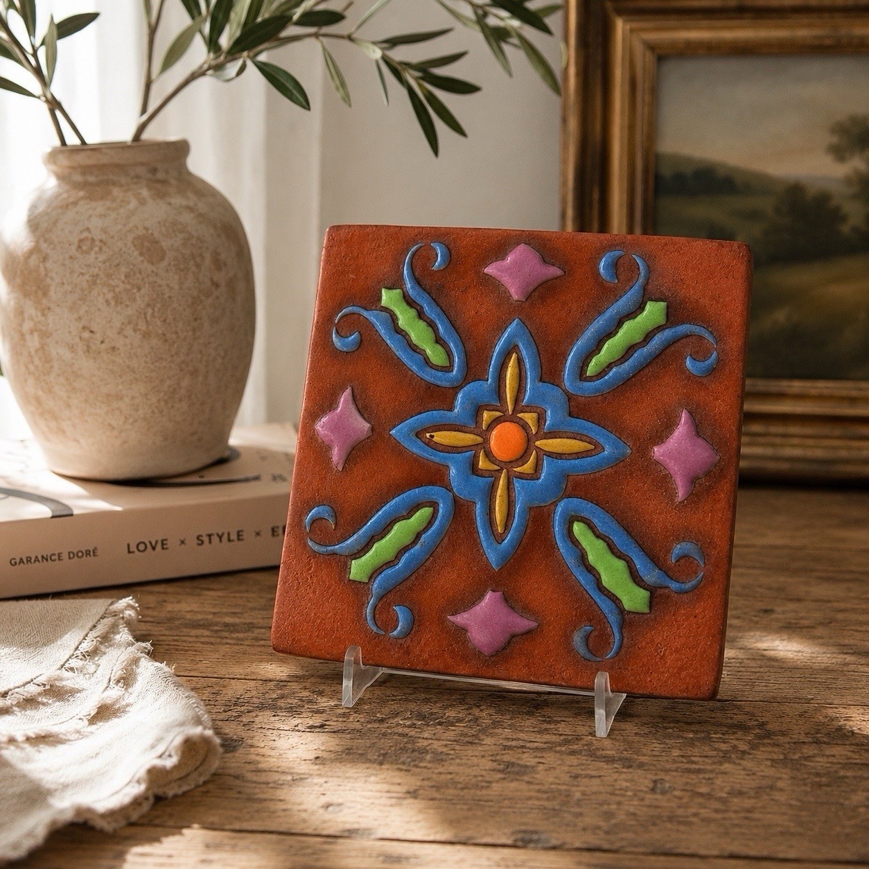Catalina Art Pottery Decorative Ceramic Floral Square Tile 6×6