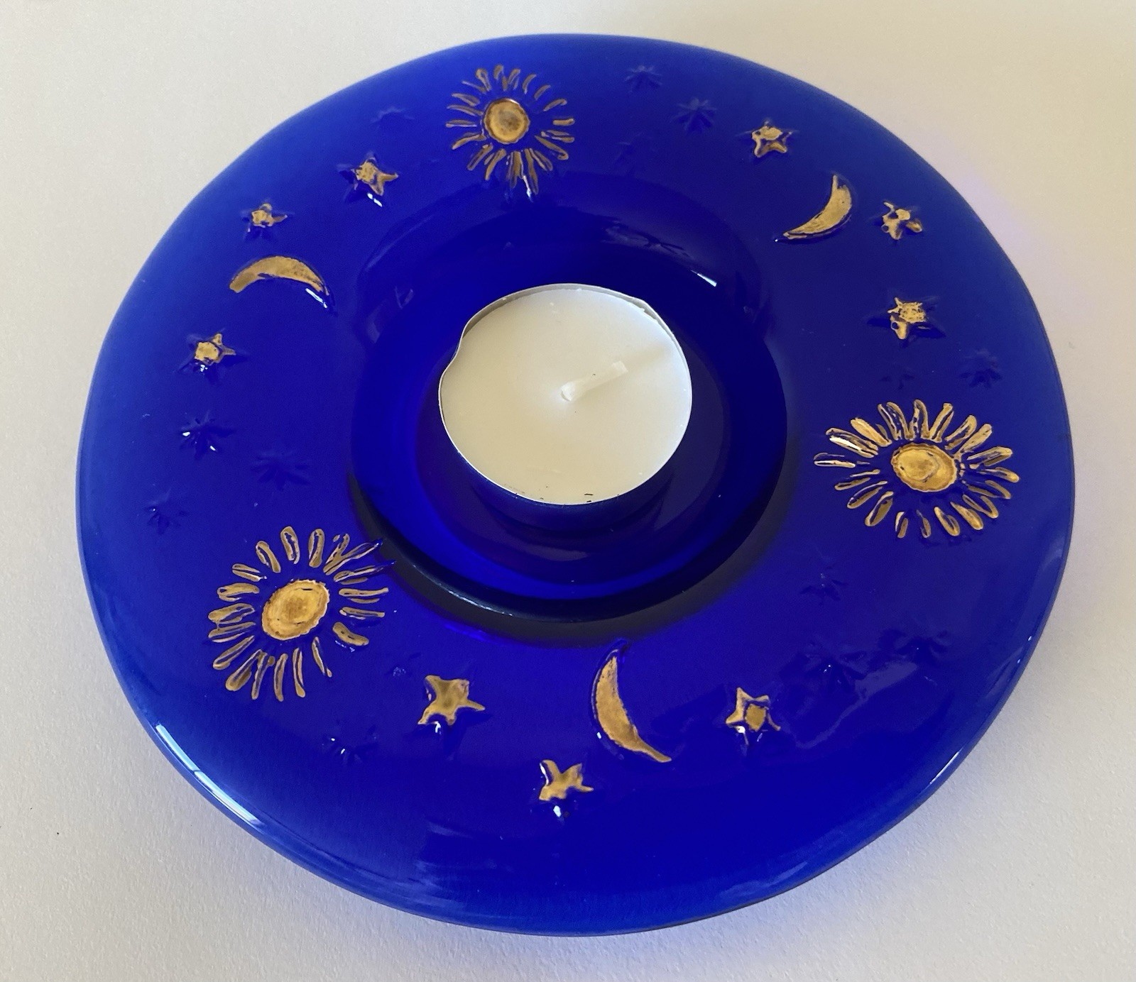 Sun Moon Star Celestial Blue Ashtray Trinket Candle Holder Whimsigoth 90s Y2K