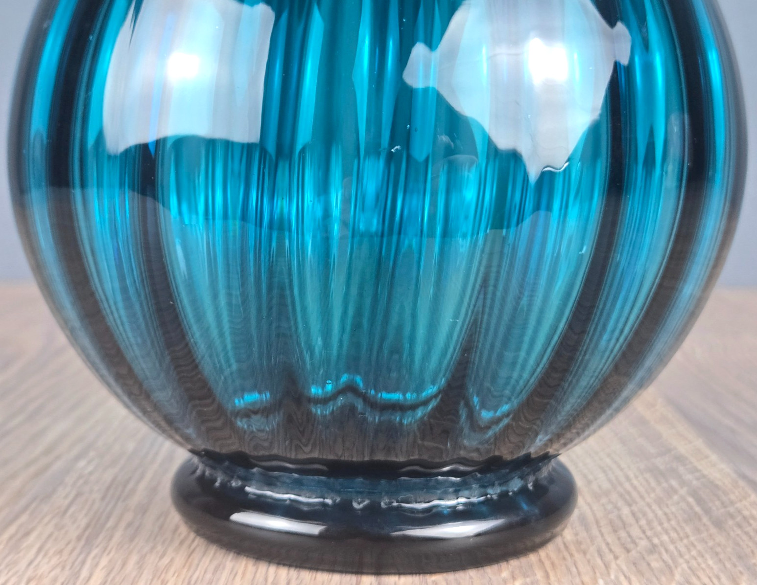 Empoli teal blue optic glass 6″ rose bowl/vase, Italian mid century Nice!