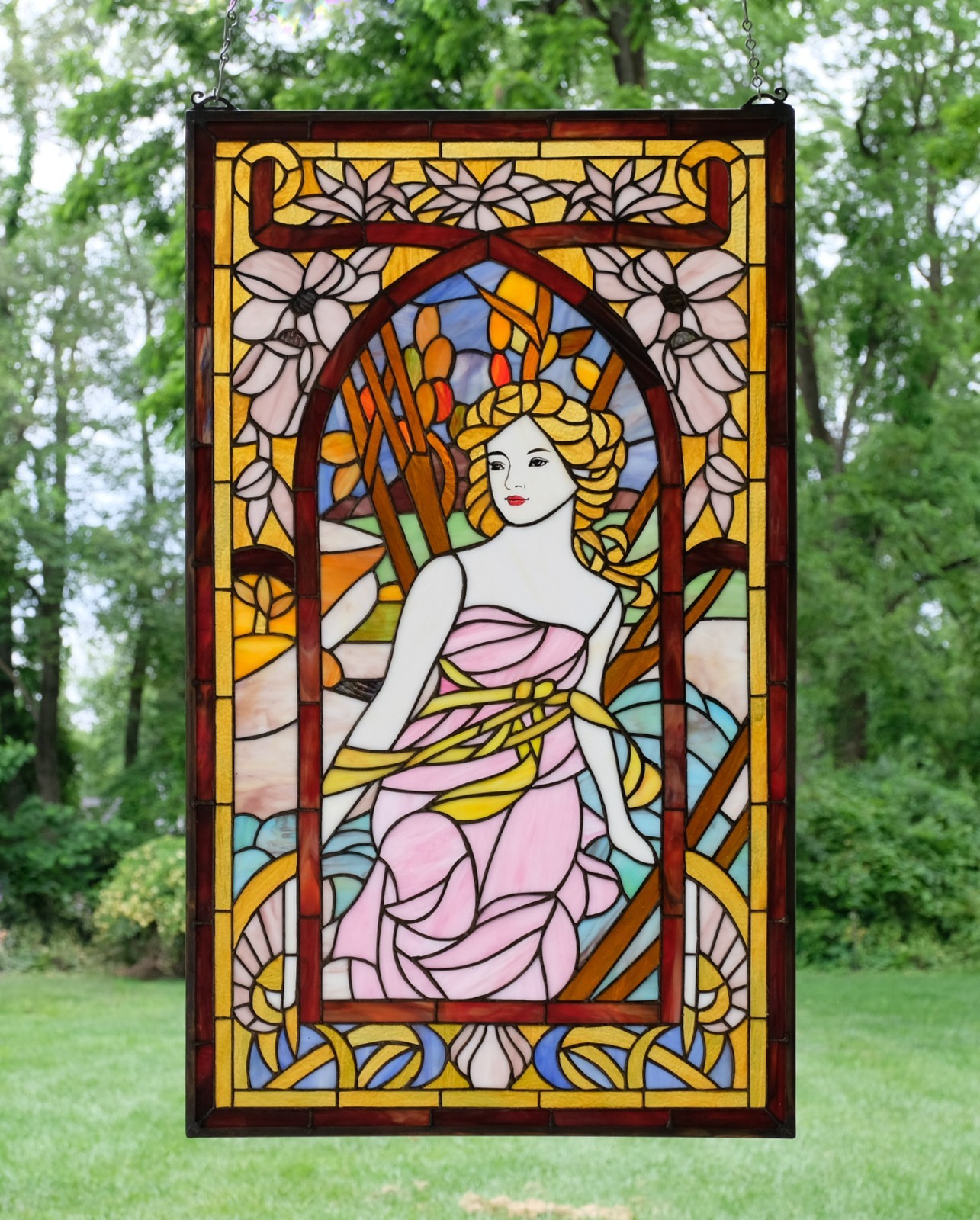 Tiffany Style Alphonse Mucha Art, Stained Glass Window Panel: Morning Awakening