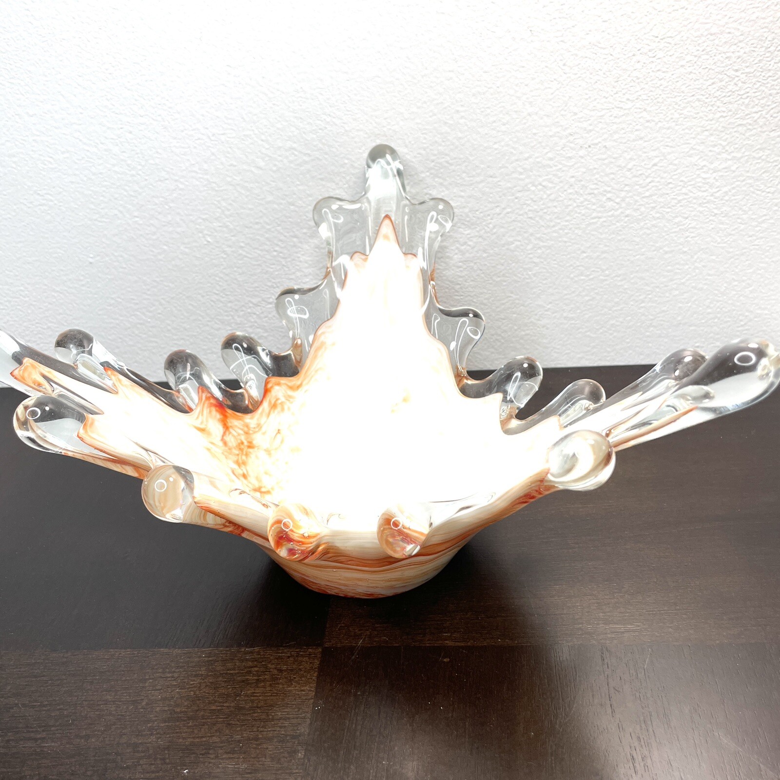 Kirch Art Glass Ukraine Bowl Vase Swirled Hand Blown Peach