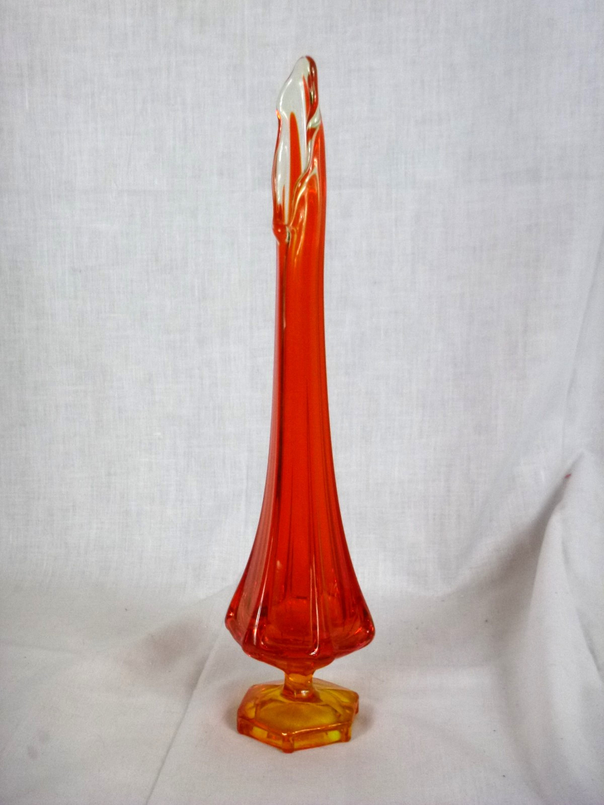 Vtg Mid Century Viking Glass 6 Panel Swung Vase 14.25″ Persimmon Orange