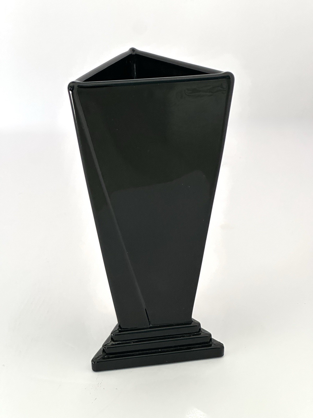 Vintage Art Deco Triangular Modernistic Martinsville Glass Vase Ebony Black