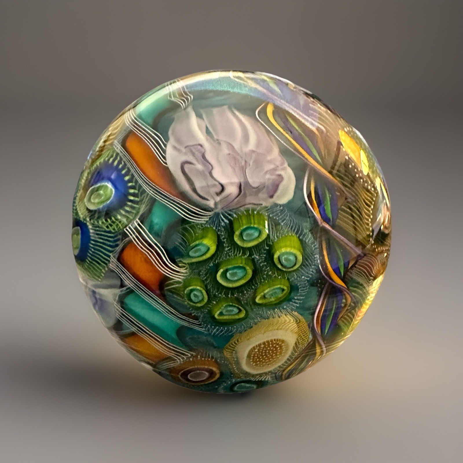 NEW 3” Seascape Inspired Orb Paperweight Signed Art Glass by Scott Garrelts USA
