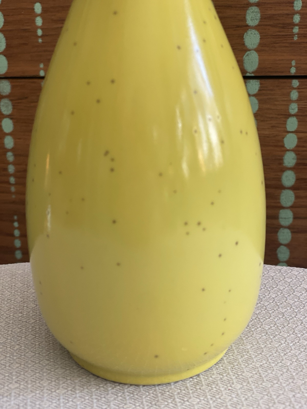 Yellow Speckled Brown Rim Ceramic Vase Vintage