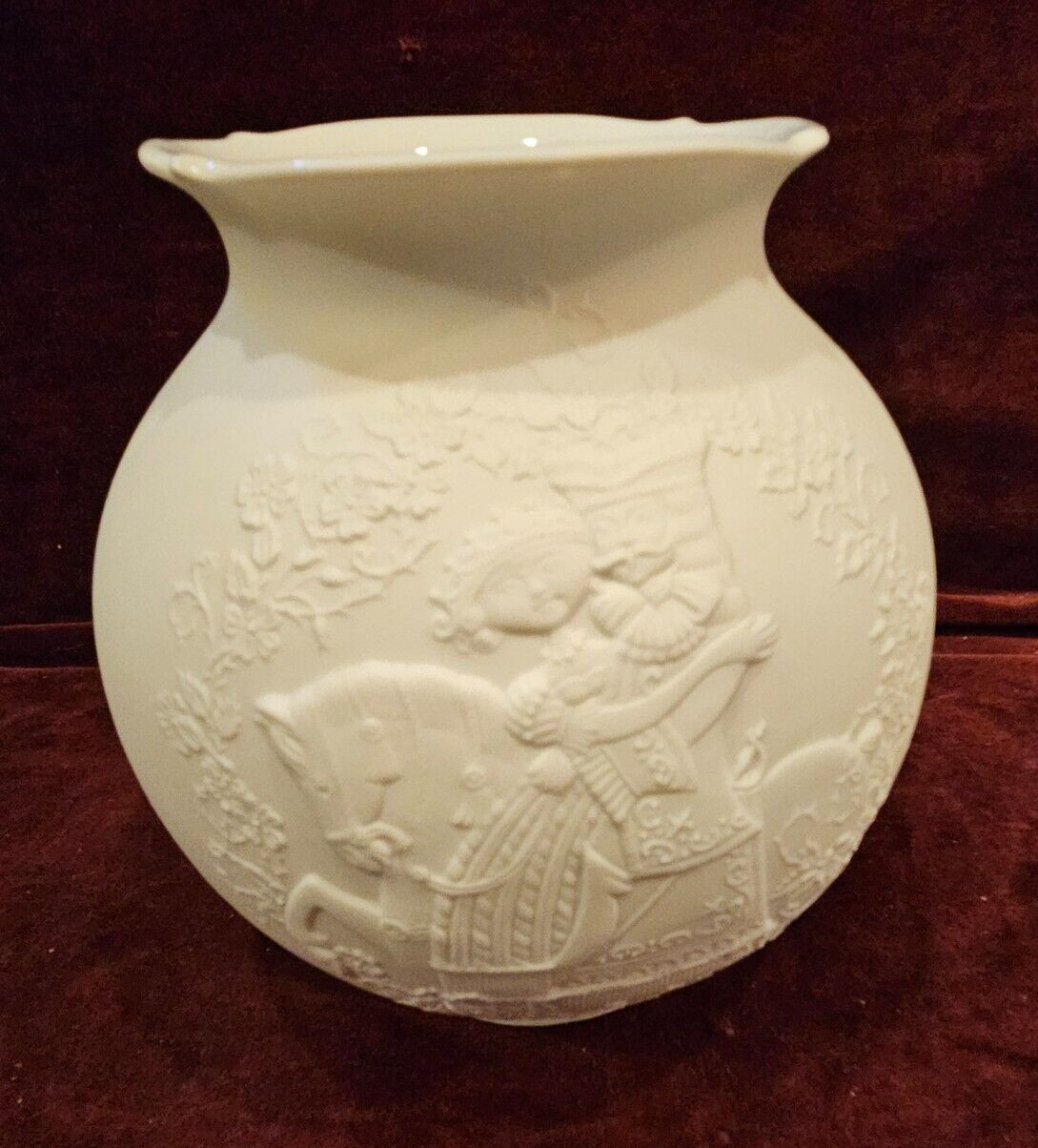 Kaiser West Germany White Bisque Vase 6″ Horse Cornucopia Woman Flowers