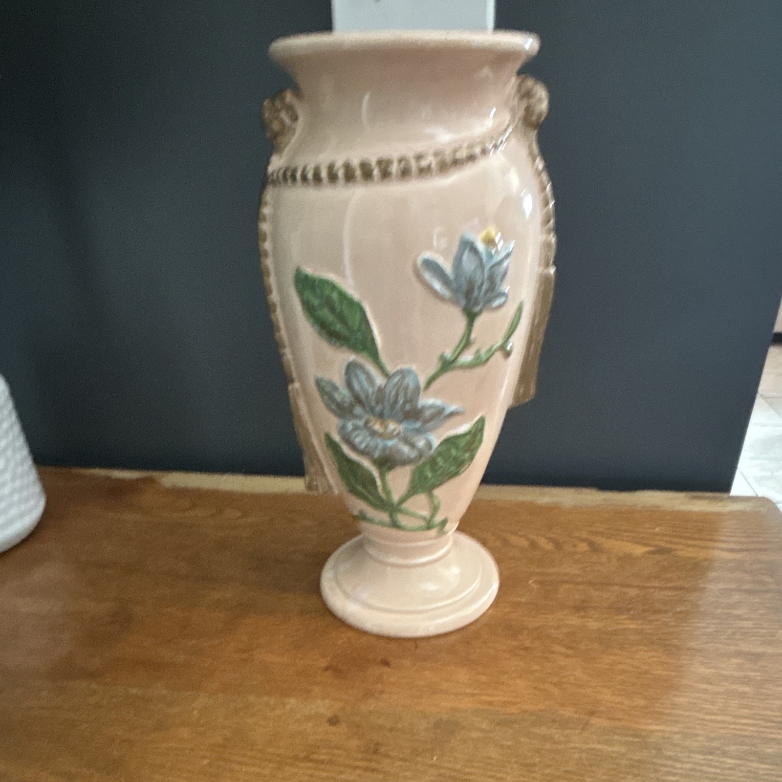 Hull H-17-12 1/2 Pink Floral Relief Urn Vase Hand Painted USA Ceramic