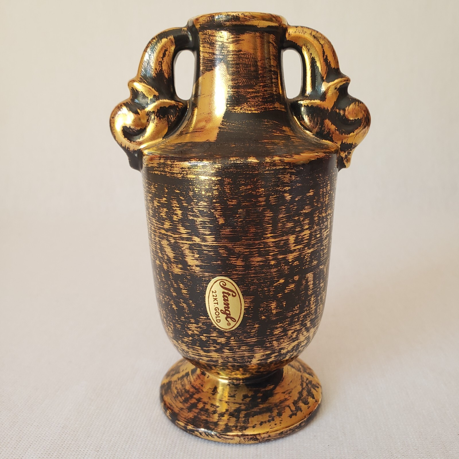 Stangl Pottery Black Gold Vase #3113 Hollywood Regency Style Orig Sticker 5.5″