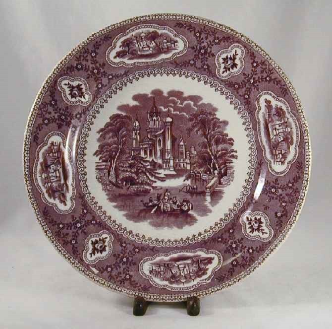 Antique Staffordshire Transfer Mulberry Plate Baronial