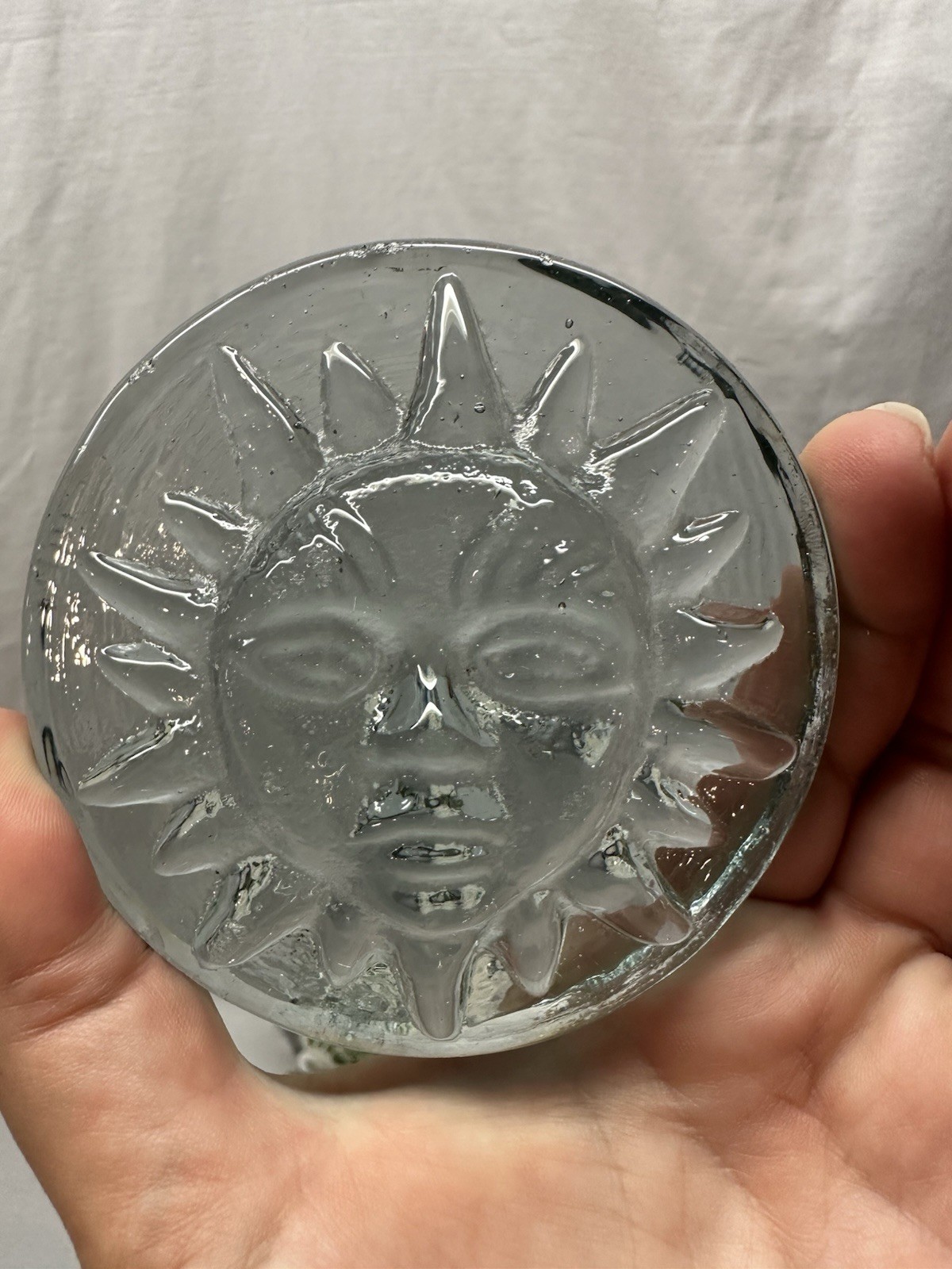 Blue Sunburst Flat Paperweight 3.25 Inches