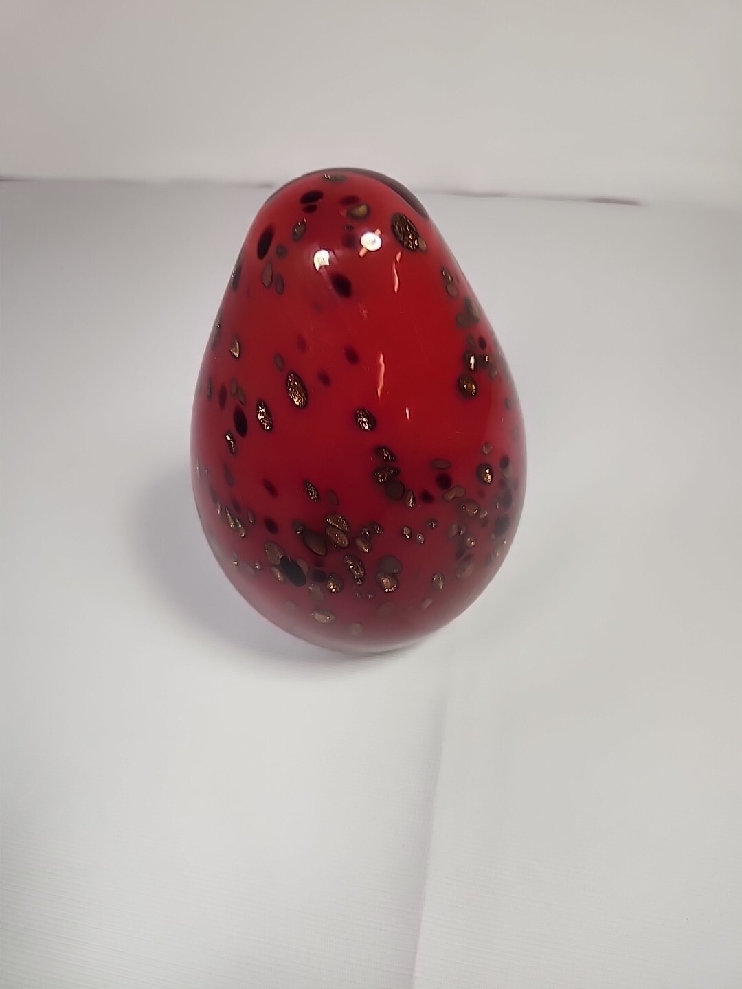 VTG Red Dragon Egg Paperweight Gold Dust Strawberry Art Glass Lg 4.5” 2lbs 7oz