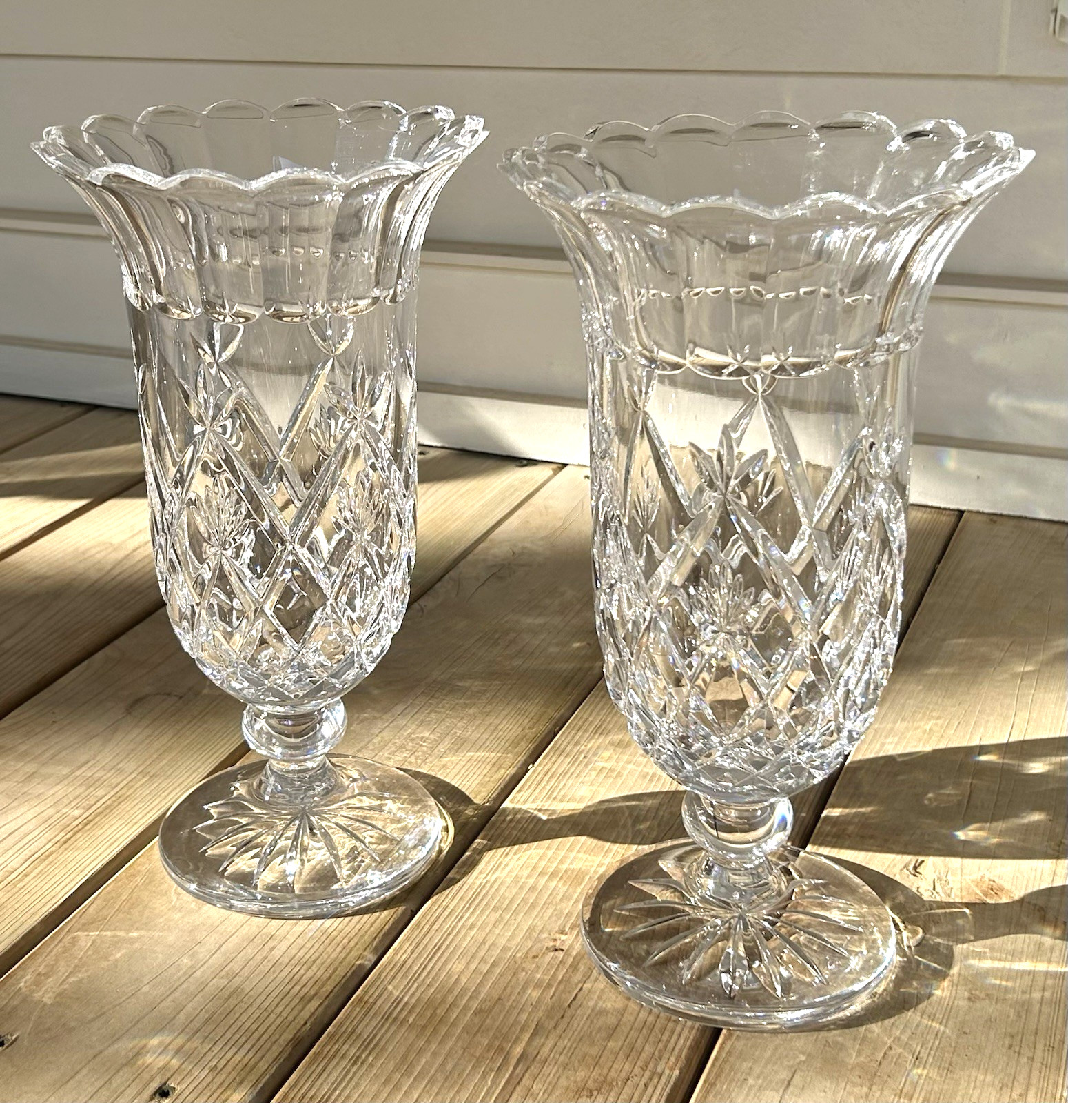 Gorgeous Vintage PAIR Large Huge Crystal Cut Glass VASES Mikasa Vase Mantle