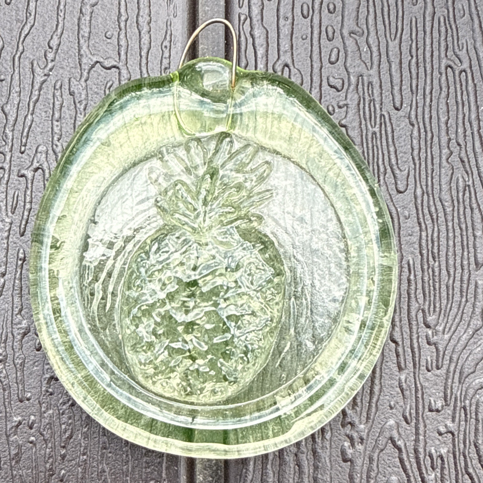 Pressed Art Glass Pineapple Green Round Sun Catcher Ornament Window Art~2 Inches