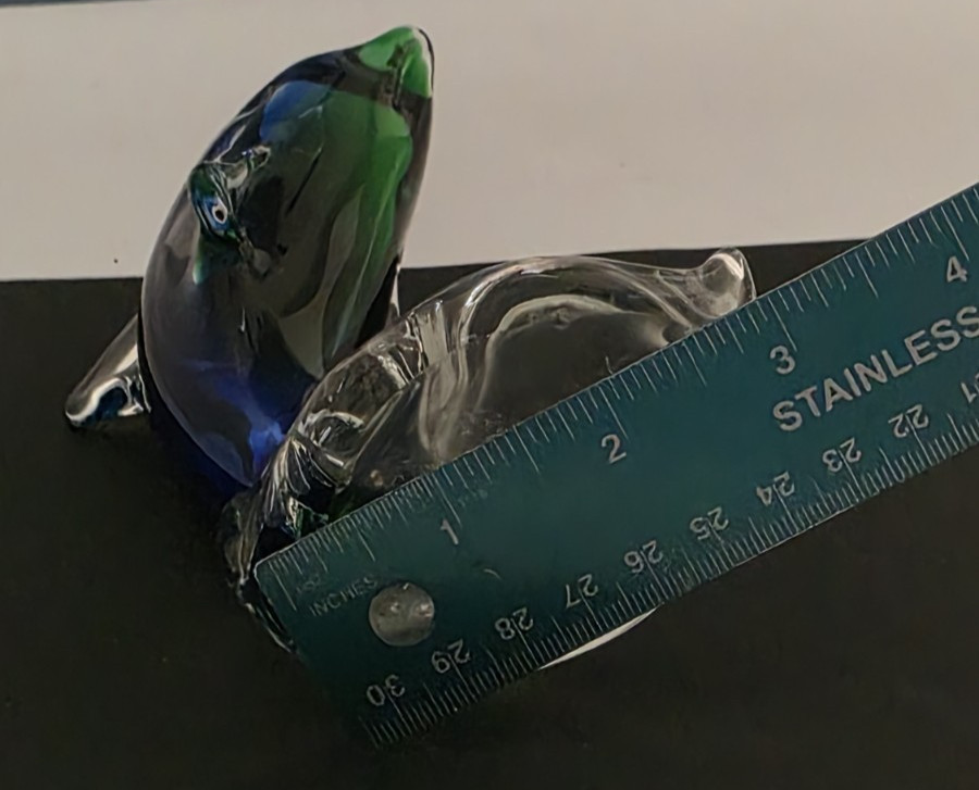 Art Glass Dolphin Figurine Paperweight 6” Green Blue Clear Unbranded