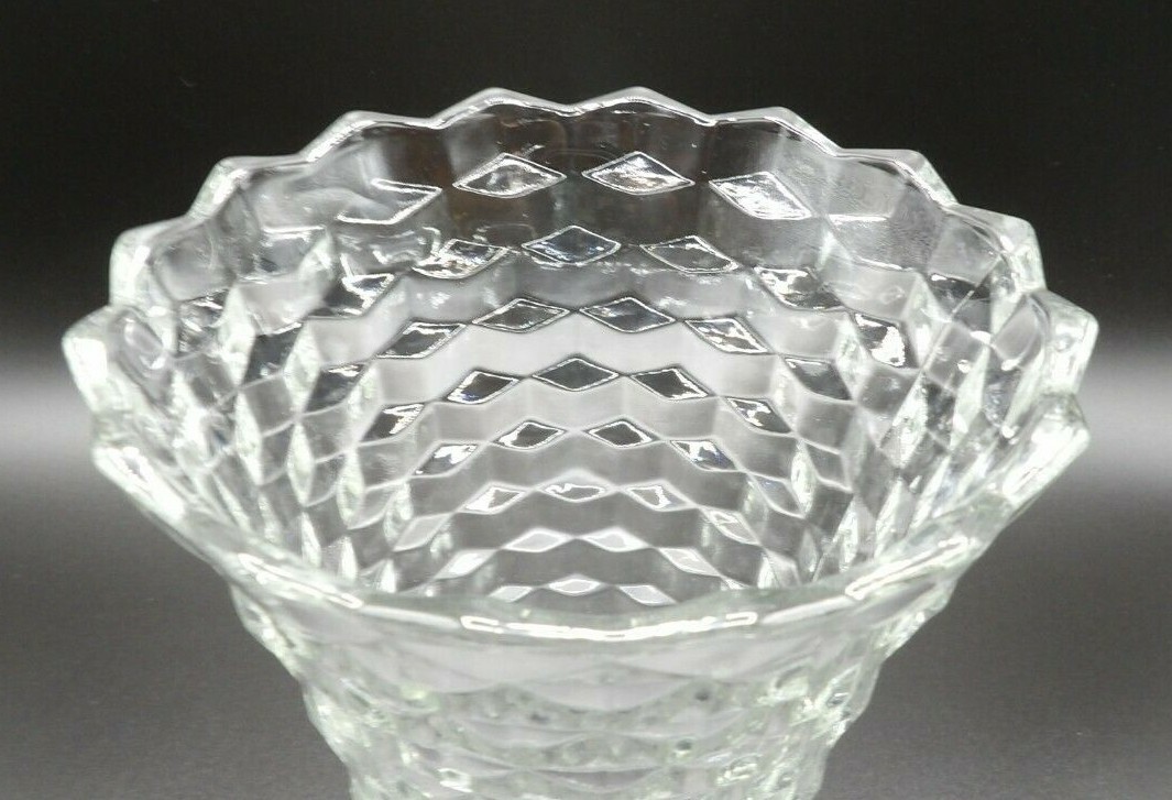 8″ Clear Glass Vase Flared Top Cube Cubist Tumbling Block Fostoria? MADE IN USA