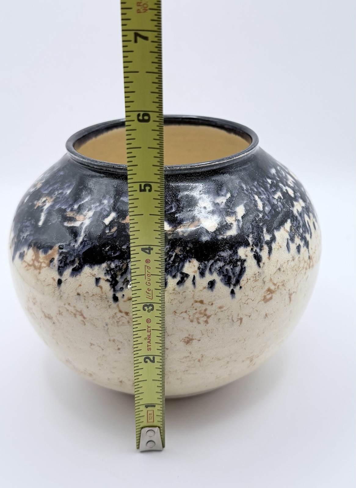 Studio Art Pottery Duo-tone Hand Glazed White & Blue Pot 5″ Stamped Studio Ware