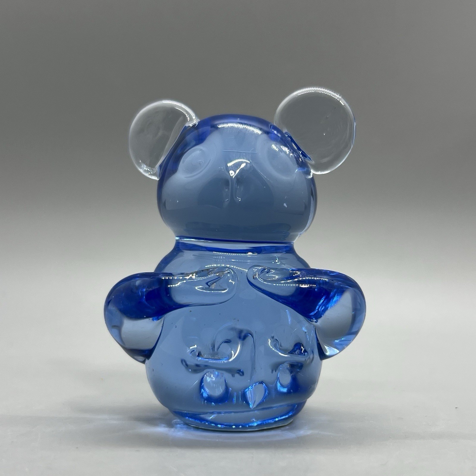 Vintage Blown Glass Blue Bear Paperweight US Commemorative Fine Arts Gallery