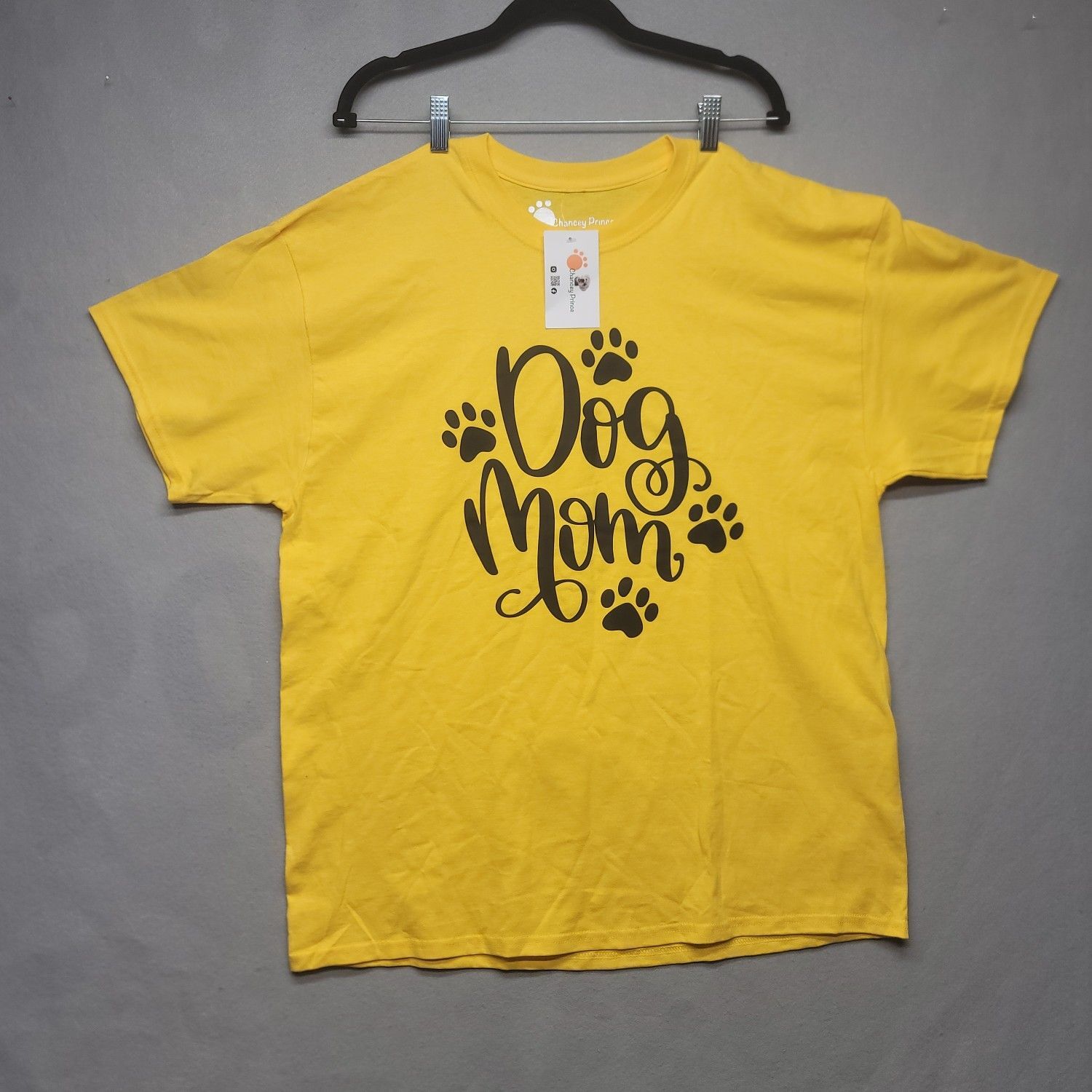 NWT Chancey Prince Womens Dog Mom Yellow Cotton Short Sleeve T Shirt XL