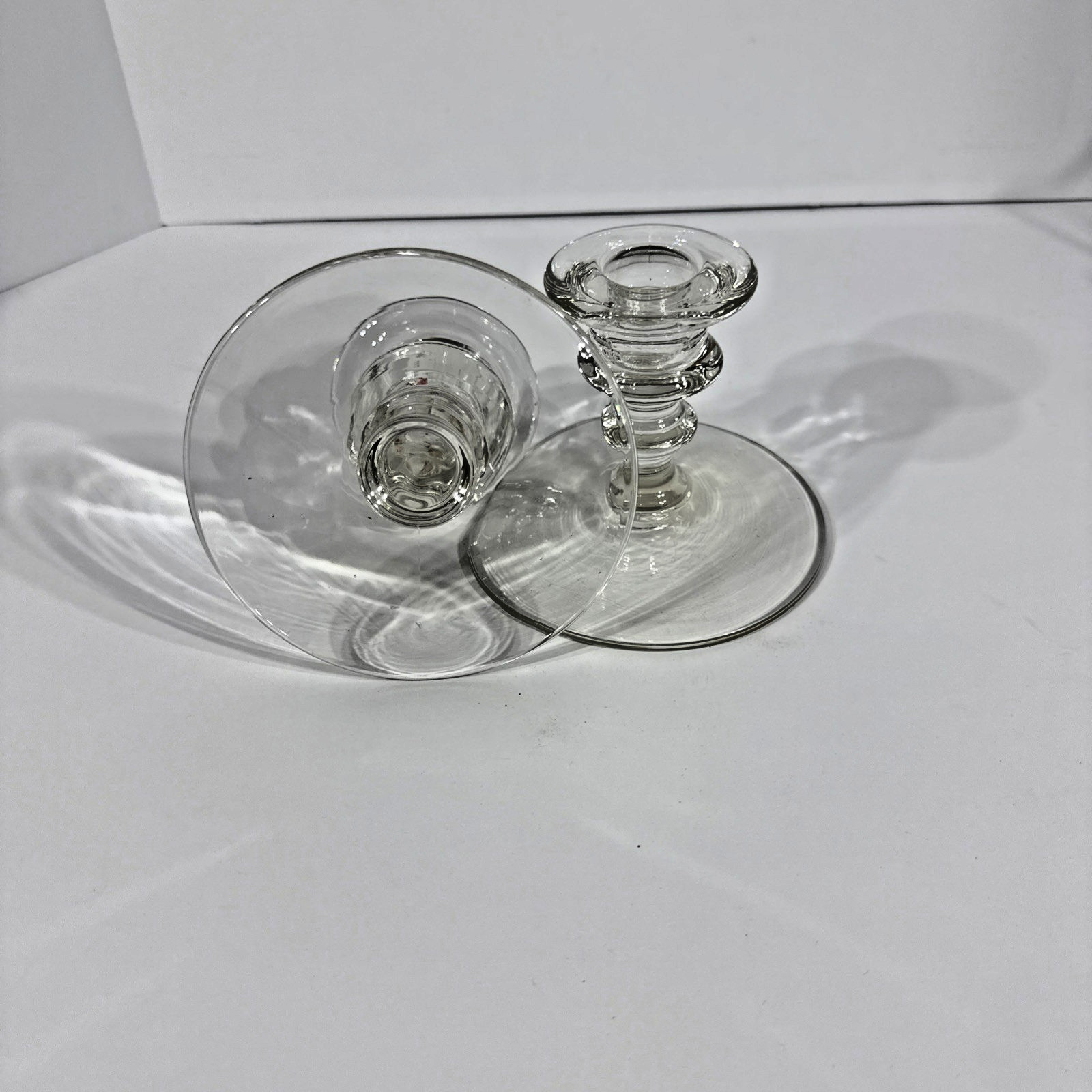 Pair Clear Glass Candlestick Holders Taper Candle Set of 2