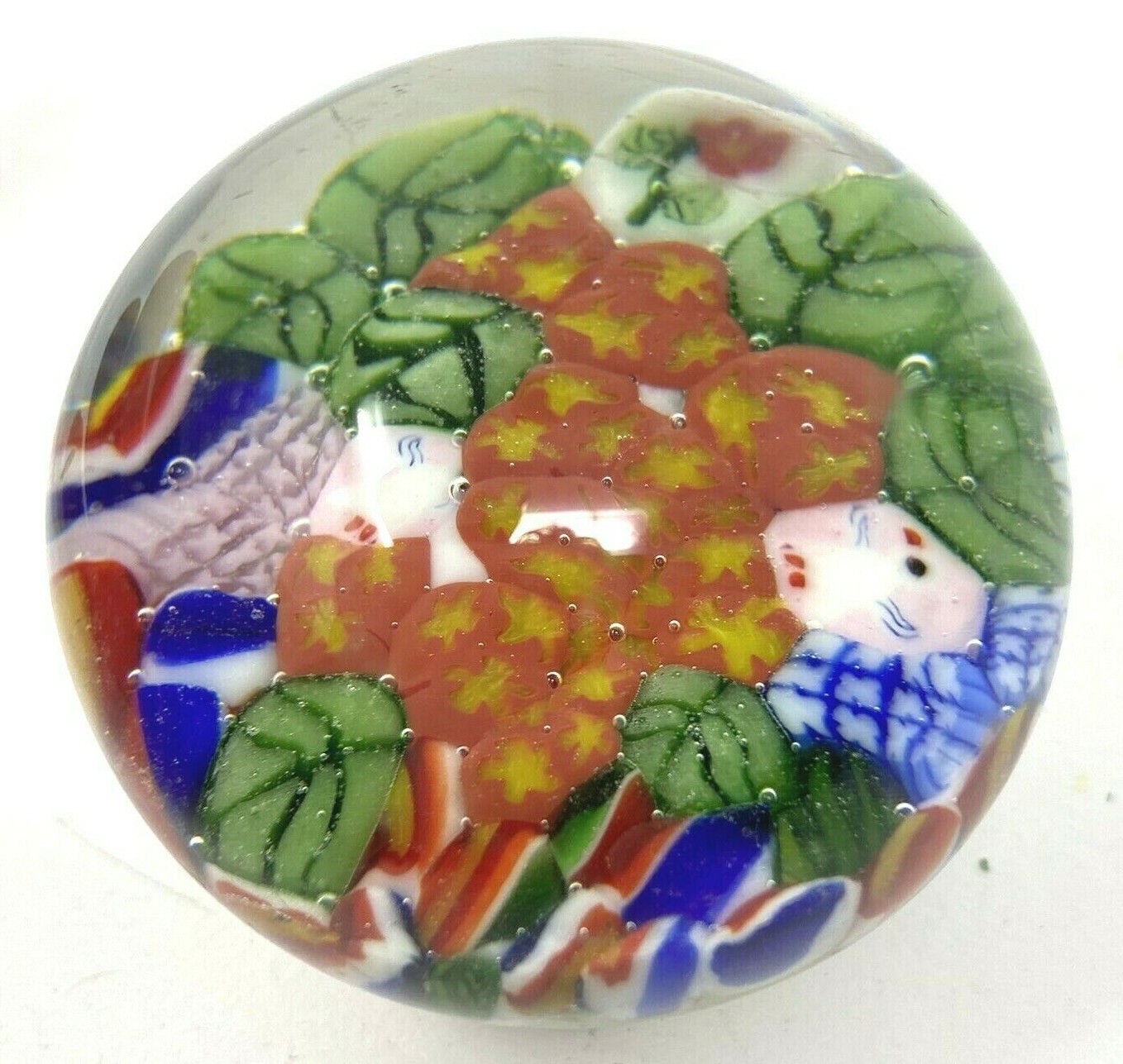 Millefiori 7 oz Studio Art Glass Paperweight Multicolored Vibrant Floral Pattern